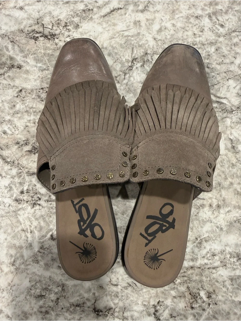 OTBT Taupe Fringe Studded Slip-On Loafers